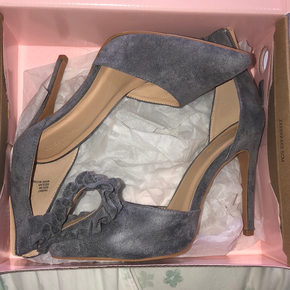 Suede gray blue heels